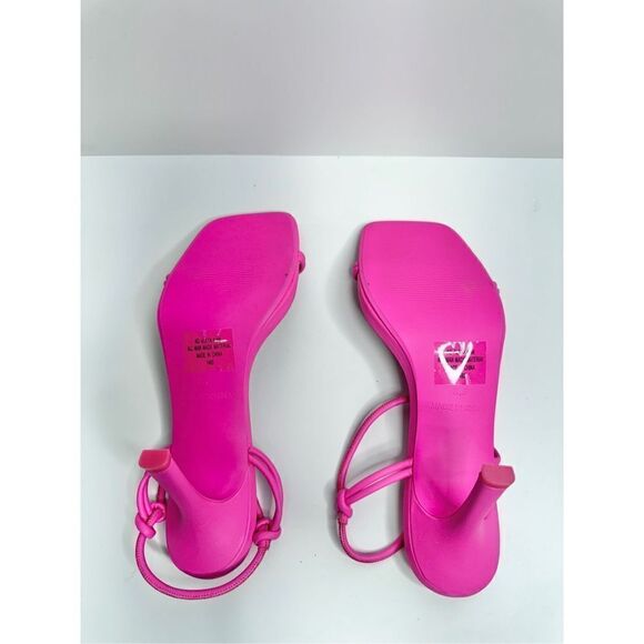 AQUA Sandals Womens Size 8.5 Square Toe Pink Raffia Detail Slip On Heel NEW - Picture 10 of 11